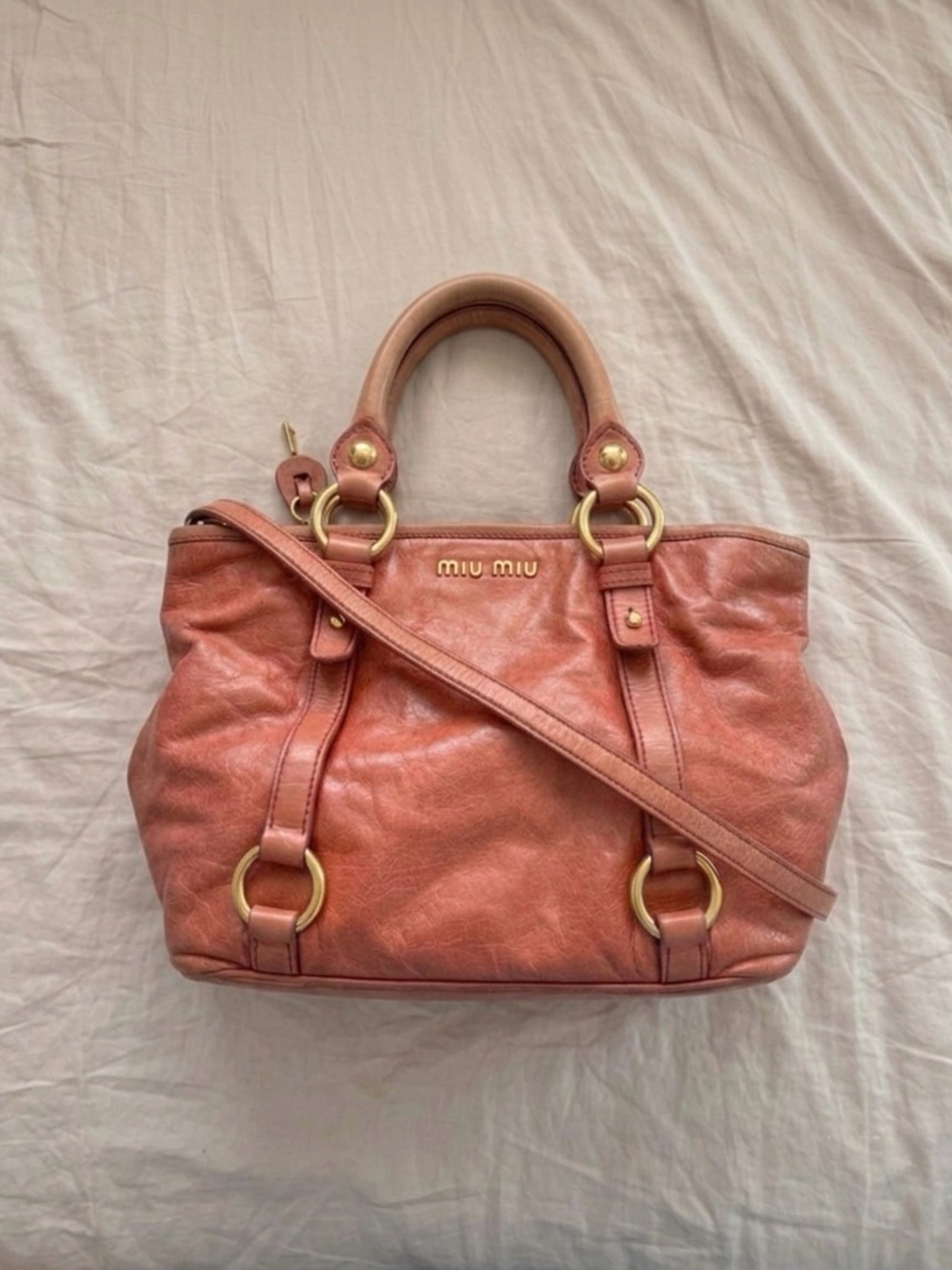 Miu Miu Coral Pink Leather Satchel with Gold Hardware